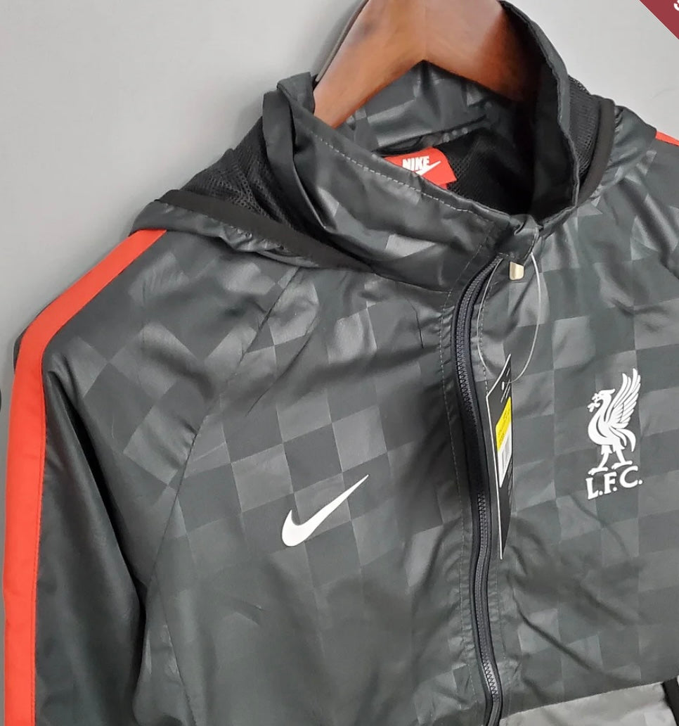 2021/2022 Liverpool Windbreaker Black-Grey Plaid Soccer Jersey 1:1