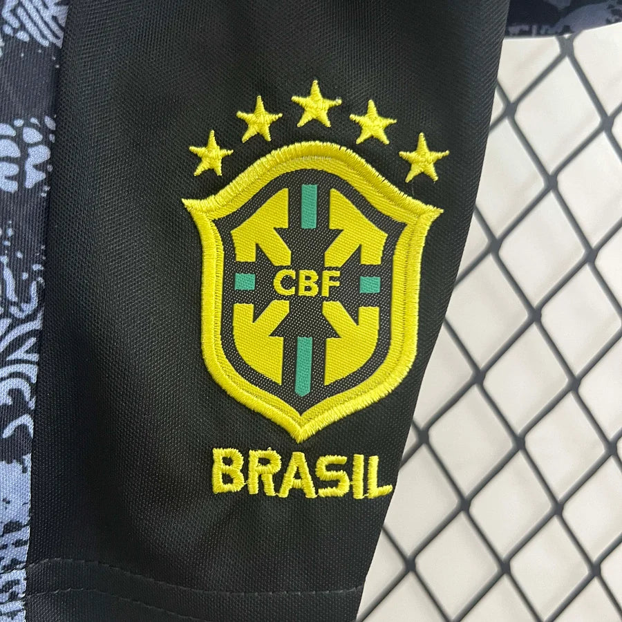 2024 Brazil Special Edition Jesus Black Gray Soccer Jersey Kids Size