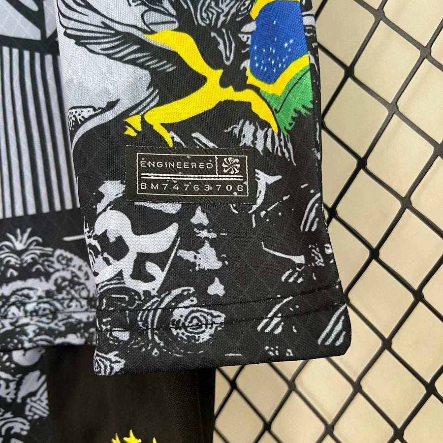 2024 Brazil Special Edition Jesus Black Gray Soccer Jersey Kids Size