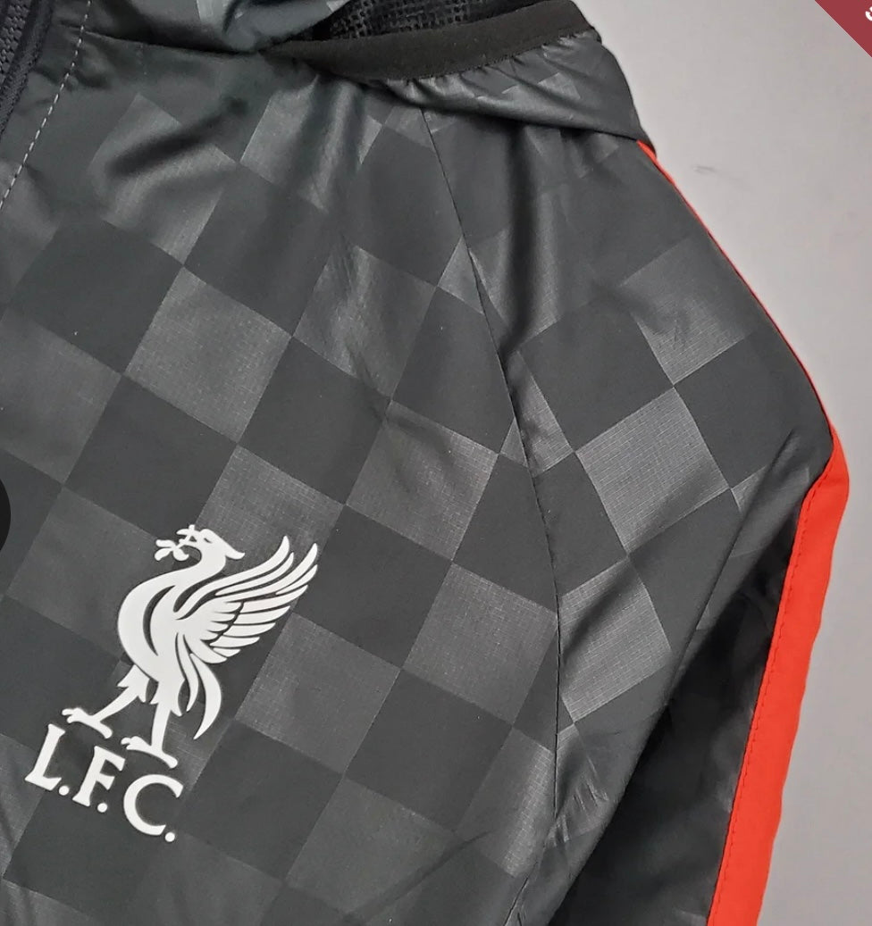 2021/2022 Liverpool Windbreaker Black-Grey Plaid Soccer Jersey 1:1