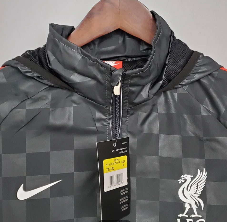 2021/2022 Liverpool Windbreaker Black-Grey Plaid Soccer Jersey 1:1