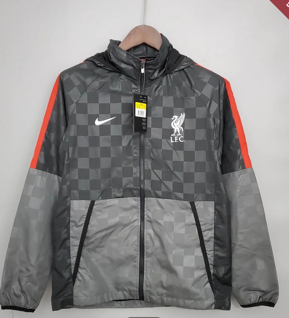 2021/2022 Liverpool Windbreaker Black-Grey Plaid Soccer Jersey 1:1
